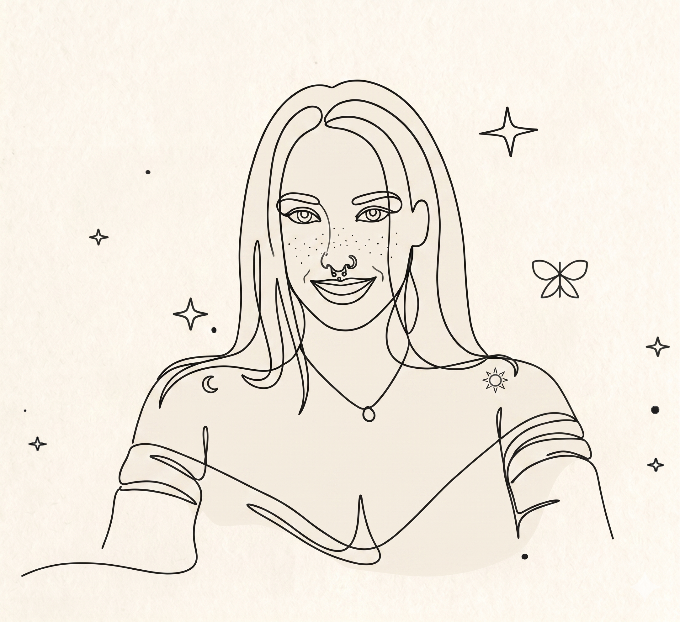 Line illustration portrait of Sofía Gil, author of Spanish with Sofís